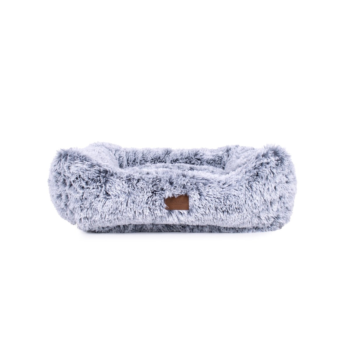 Fluffy gray pet bed on a white background
