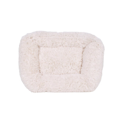 Fluffy white pet bed from top view  on a white background