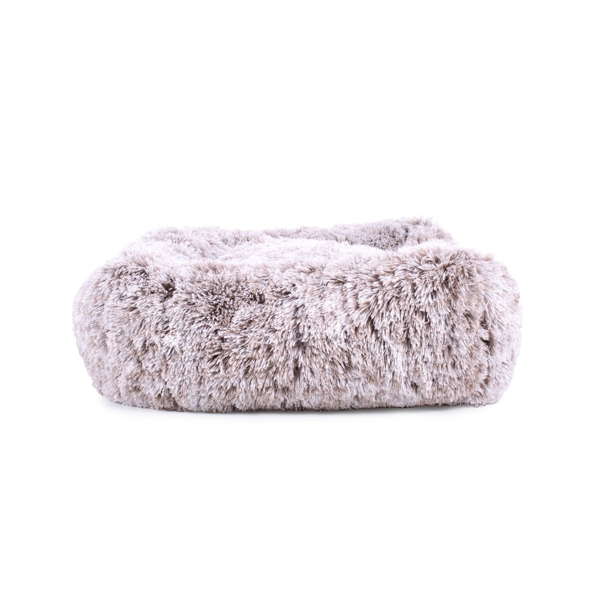 Fluffy white pet bed on a white background